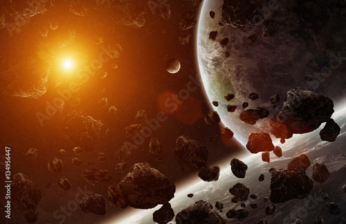 Fototapeta Naklejka Na Ścianę i Meble -  Distant planet system in space 3D rendering