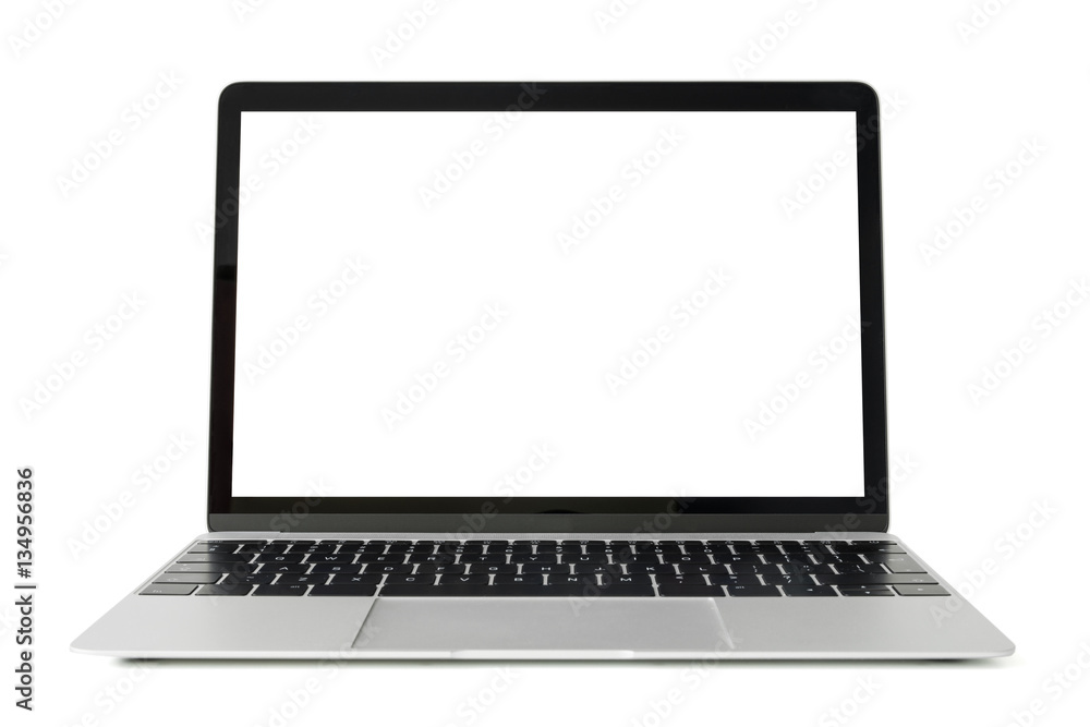 Laptop computer with white screen - obrazy, fototapety, plakaty 