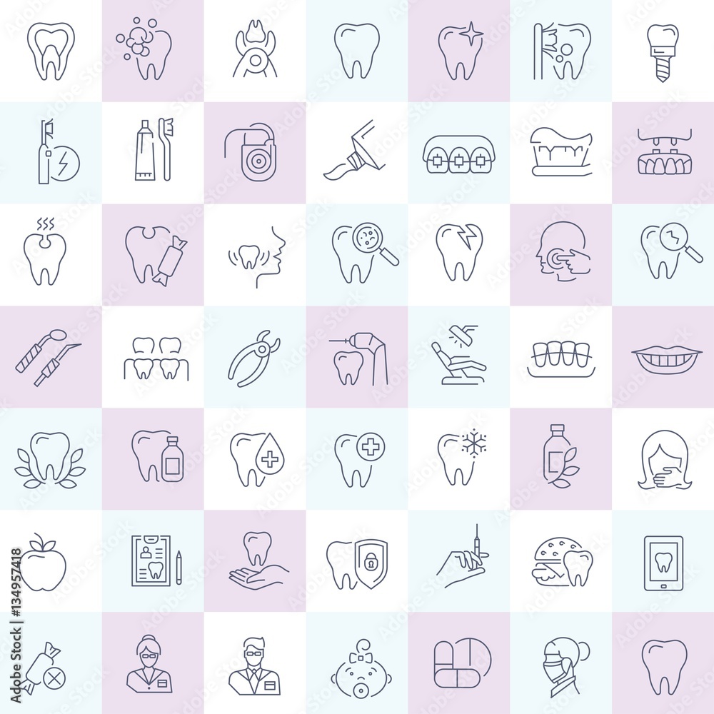 Vector graphic set. Simple isolated Icons in flat, contour, outline, thin and linear design.Dental care and dentist.Dental disease and treatment. Prosthetics, removal. Element, emblem, symbol, logo. Vector graphic set. Simple isolated Icons in flat, contour, outline, thin and linear design.Dental care and dentist.Dental disease and treatment. Prosthetics, removal. Element, emblem, symbol, logo.