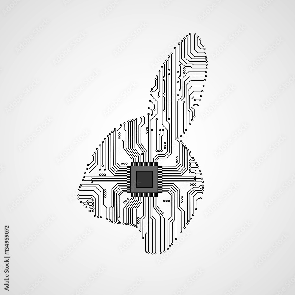 Obraz premium Abstract rabbit. Rabbit as an electronic circuit. Vector illustration.