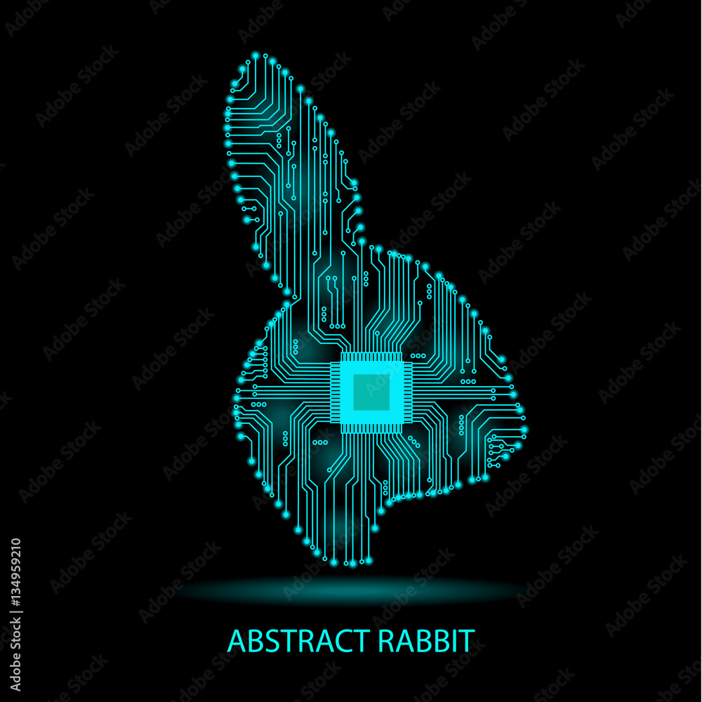 Fototapeta premium Abstract rabbit. Rabbit as an electronic circuit. Vector illustration.