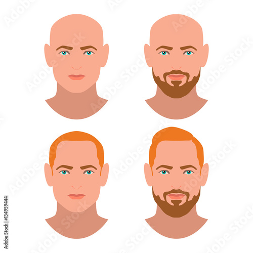Cute beautiful young boys faces with various hair style and beard. Blonde men. Set of avatars. Vector collection
