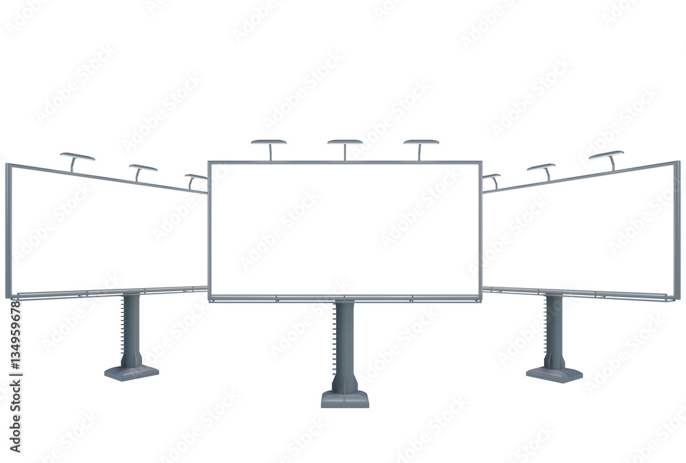 Fototapeta premium 3D rendering of three blank billboards (empty advertisements) isolated on white background