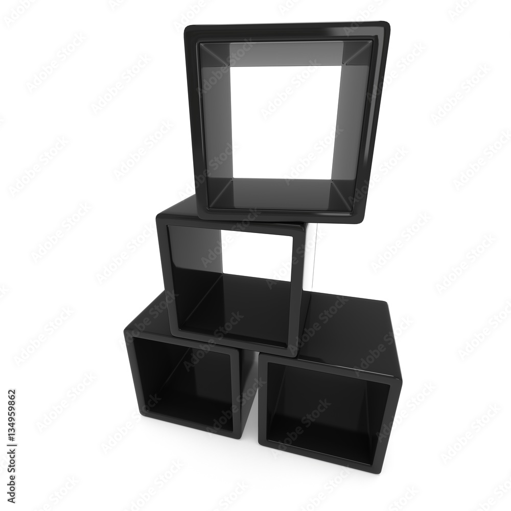 Product display black boxes. 3D render isolated on white. Platform or Stand Illustration. Template for Object Presentation. Product display black boxes. 3D render isolated on white. Platform or Stand Illustration. Template for Object Presentation.