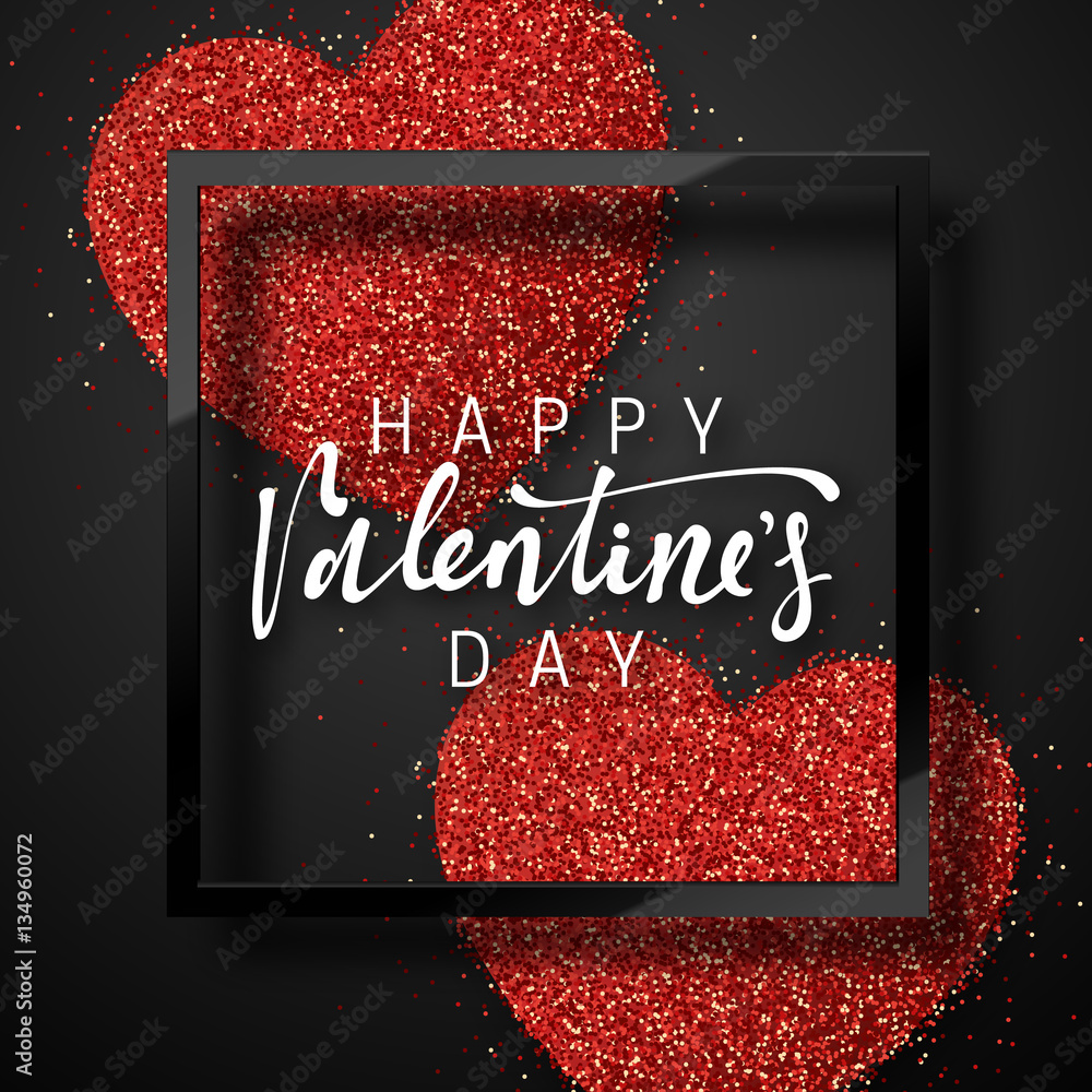 Happy Valentines Day lettering greeting card on red bright heart ...