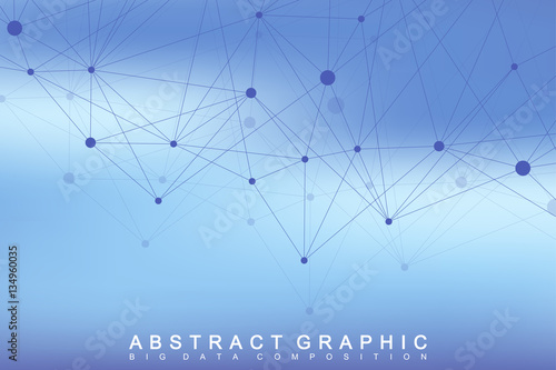 Geometric graphic background molecule and communication. Big data complex with compounds. Lines plexus, minimal array. Digital data visualization. Scientific cybernetic vector illustration.