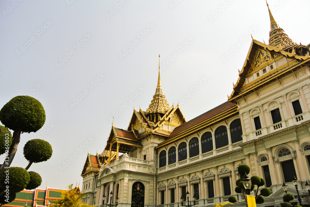 Naklejka premium Wat Phra Kaew. Temple of the Emerald Buddha is regarded as the most sacred Buddhist temple in Bangkok Thailand.