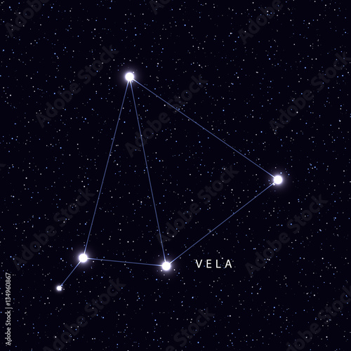 Sky Map with the name of the stars and constellations. Astronomical symbol constellation Vela