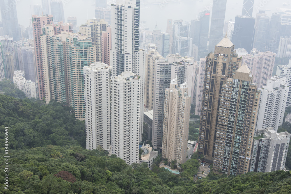 The Hong Kong skyline from the Peak in a cloudy day