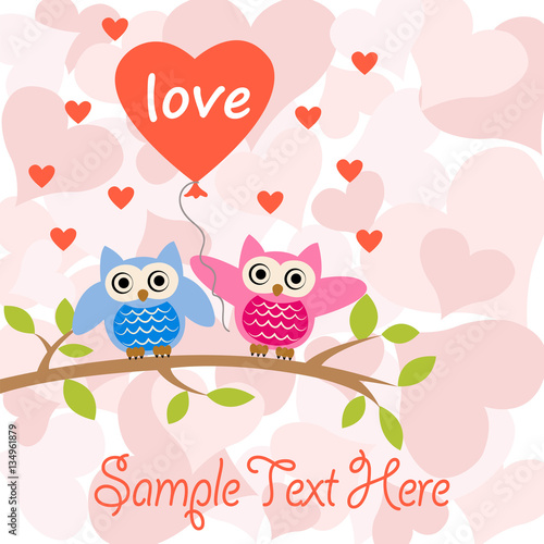 romantic card with owls
