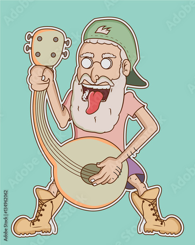 Funny old man singing at mandolin