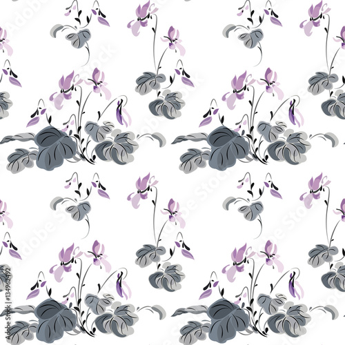 floral pattern in gray and violet tones