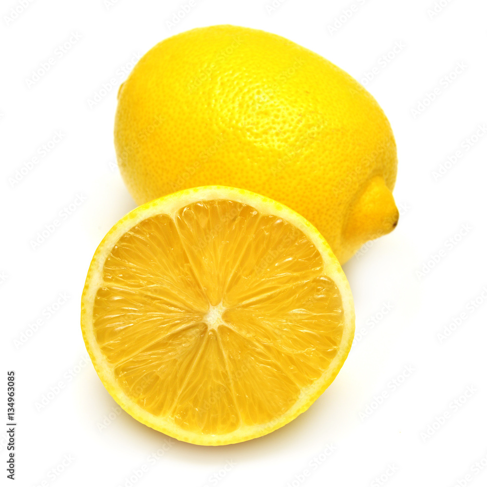 The cut lemon isolated on white background. Tropical fruit. Flat The cut lemon isolated on white background. Tropical fruit. Flat