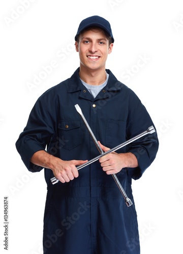 Car mechanic with wrench