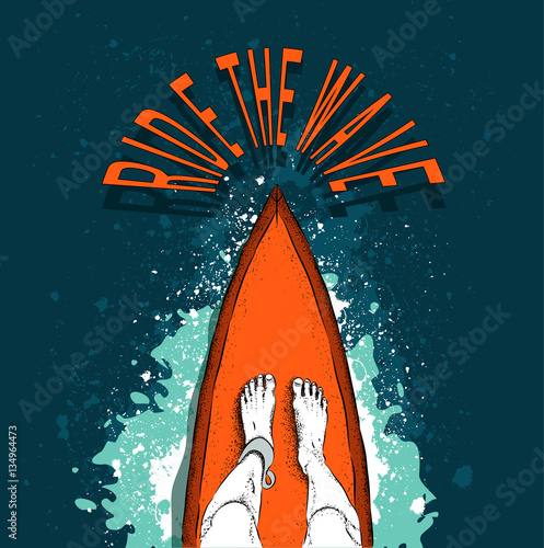 surfer on the board and big wave. vector illustration.