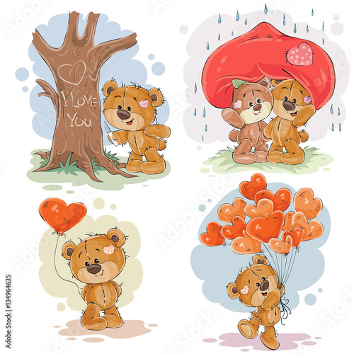 Set vector clip art illustrations of enamored teddy bears