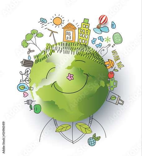 eco hand drawn style and paper cut Globe. vector illustration