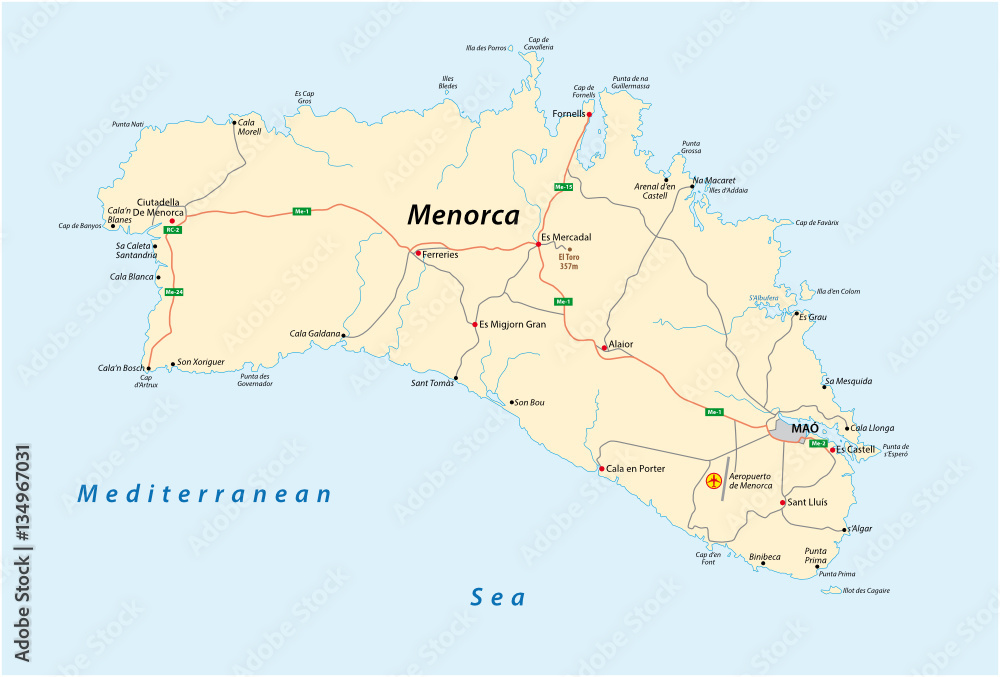 Vector Street map of the Spanish Balearic island of Menorca