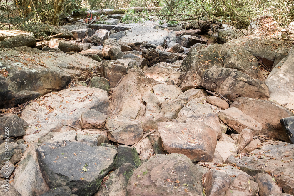 dry river bed on the mountain with rocks