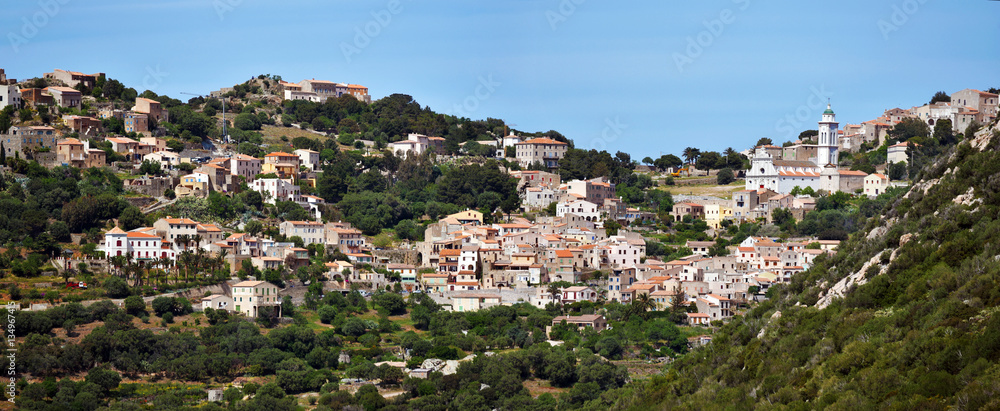 Panoramic view of Corbara Village in Corsica Island