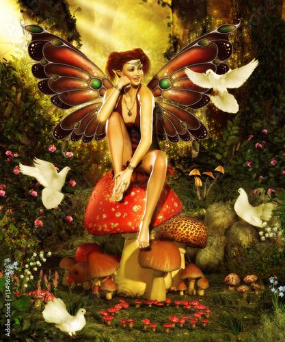 Magical Forest Fairy with Doves