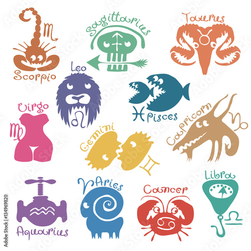 vector set of funny color zodiac signs