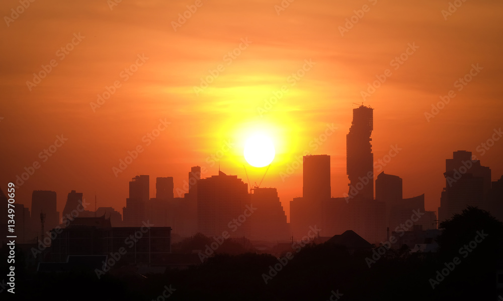 Sunrise time ,View to Mahanakorn tower city center business of B