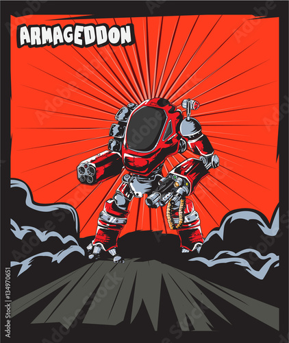 Warrior Robot Comic Cartoon Poster