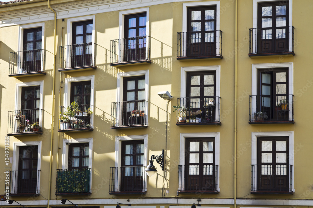 Facade of balconies, Valladolid, Spain