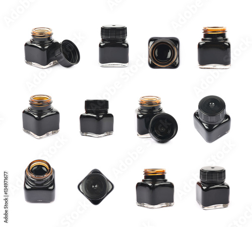 Tiny bottle filled with black ink