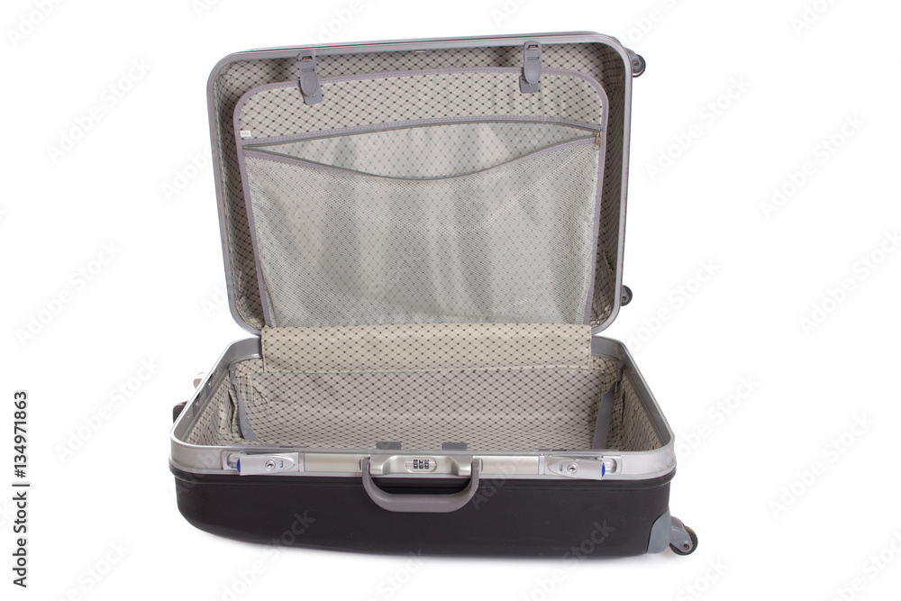 Naklejka premium Black suitcase on white background