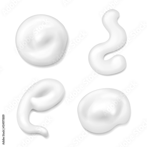 Realistic white skin cosmetic cream elements vector set for skincare or moisturizer advertising .