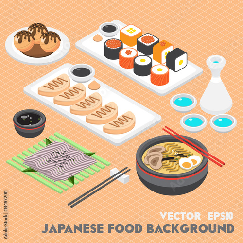 illustration of info graphic japanese food concept in isometric 3d graphic