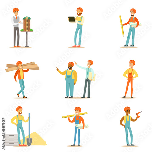 Architects And Construction Workers House Construction Process From Project To Building Series Of Illustrations