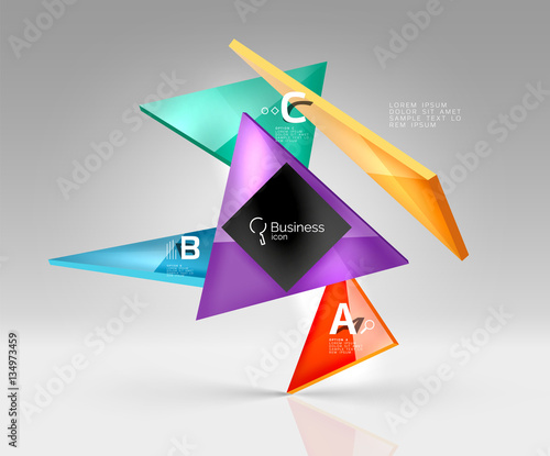 Vector glass triangles composition on grey 3d background