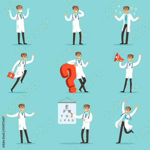Doctor Work Process Collection Of Hospital Related Scenes With Young Medical Worker Cartoon Character