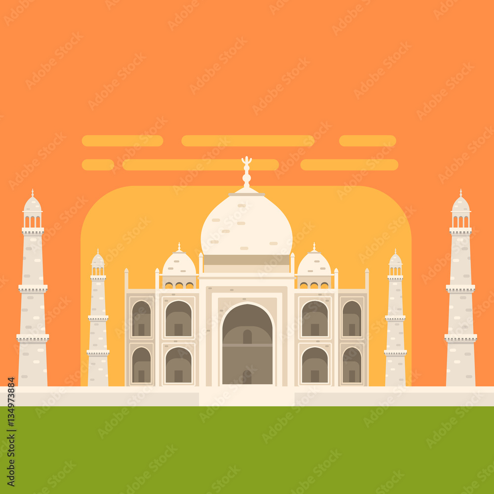 Taj Mahal White Burial Monument , Famous Traditional Touristic Symbol Of Indian Culture And Architecture