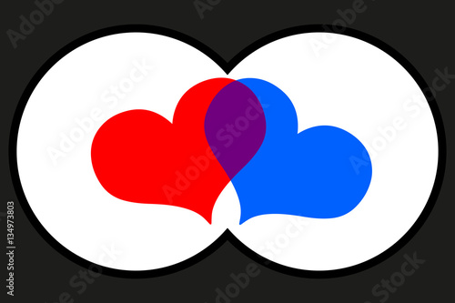 Binoculars view,two hearts, Valentine heart, vector,