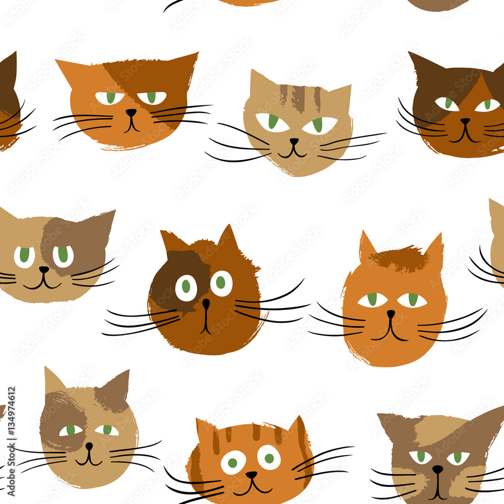 Cats_color_pattern/Seamless pattern with hand drawn cats.
