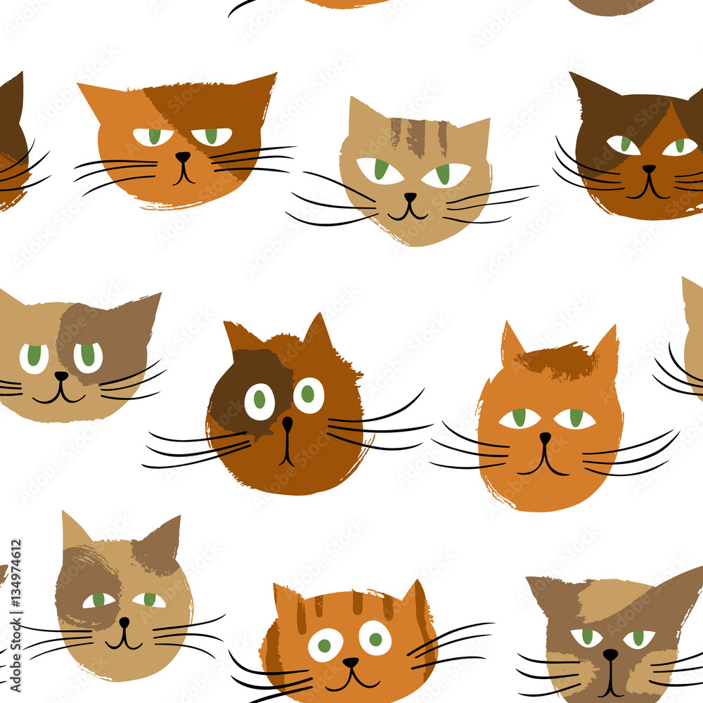 Cats_color_pattern/Seamless pattern with hand drawn cats. Stock