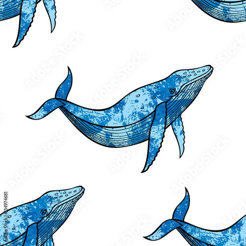 whale/Seamless sea pattern with blue whales.