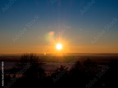 Sunset over the city of Olomouc  view from Svaty Kopecek  Holly Hill  in winter  Czech Republic.