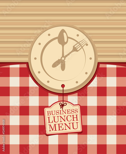 Cover for business lunch menu for cafe or a restaurant with a plate and cutlery
