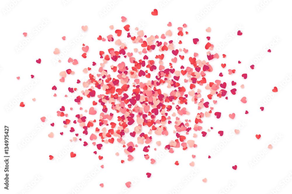 Red and pink paper heart shape vector confetti isolated on white - obrazy, fototapety, plakaty 