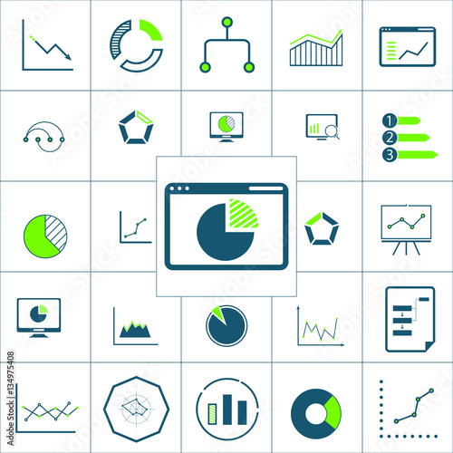 pie chart on a web screen icon, charts and graphs icon set, vect