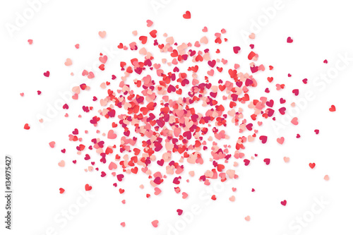 Red and pink paper heart shape vector confetti isolated on white