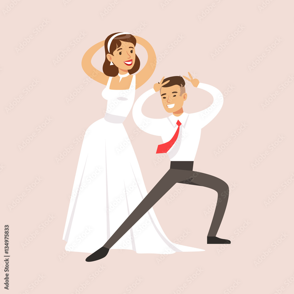 Newlyweds Doing Pulp Fiction Dance At The Wedding Party Scene