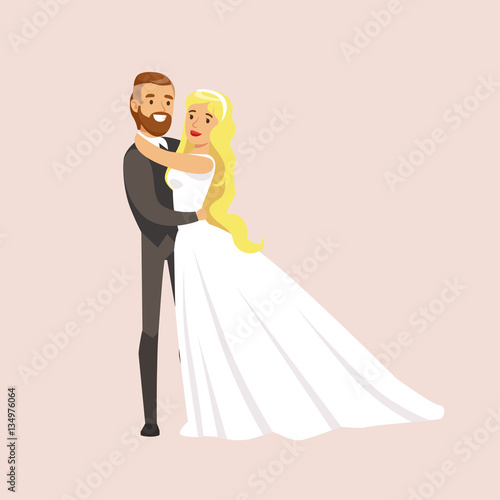 Newlyweds Hugging And Holding Each Other At The Wedding Party Scene