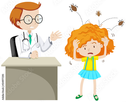 Doctor examining girl with head lice