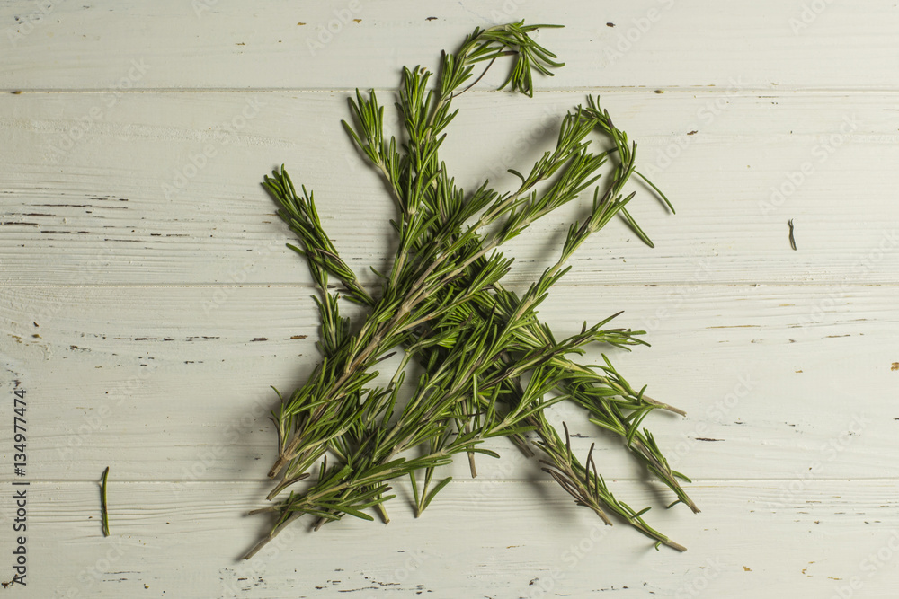 Bunch of Rosemary on White Wooden background Bunch of Rosemary on White Wooden background